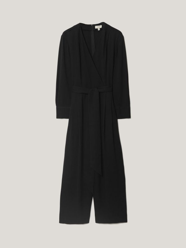 Crepe Wrap Front Jumpsuit | Black