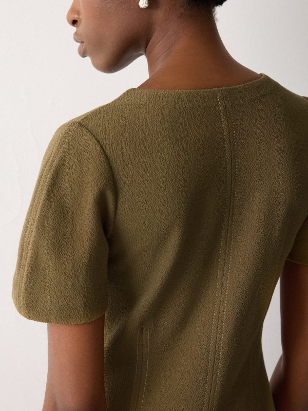 Curved Sleeve Midi Dress | Khaki