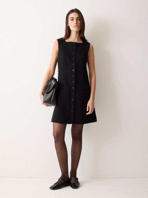 Square Neck Waistcoat Dress | Black