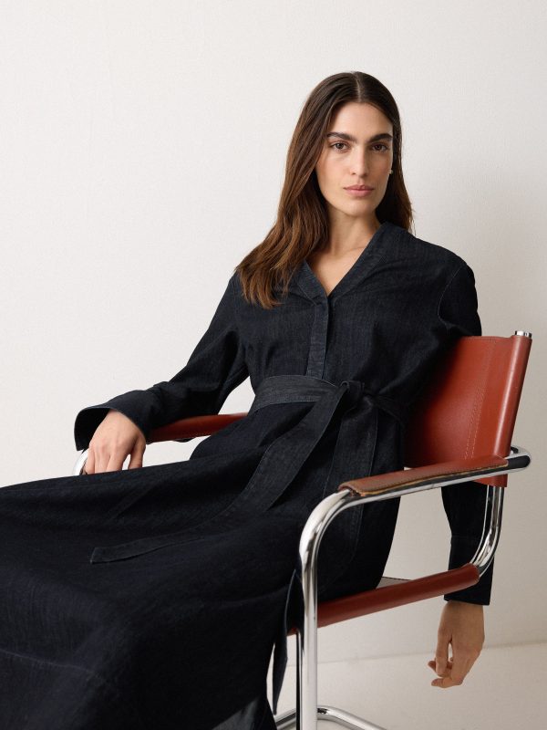 Denim Lyocell Belted Dress | Indigo