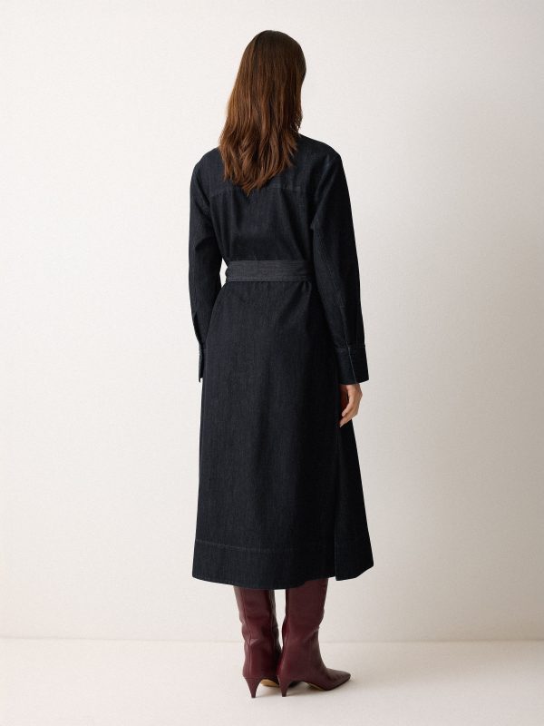 Denim Lyocell Belted Dress | Indigo