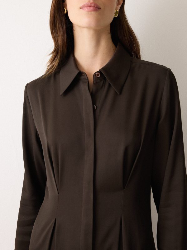 Relaxed Drape Shirt Dress | Brown