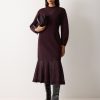 Sheer Panel Knit Dress | Burgundy