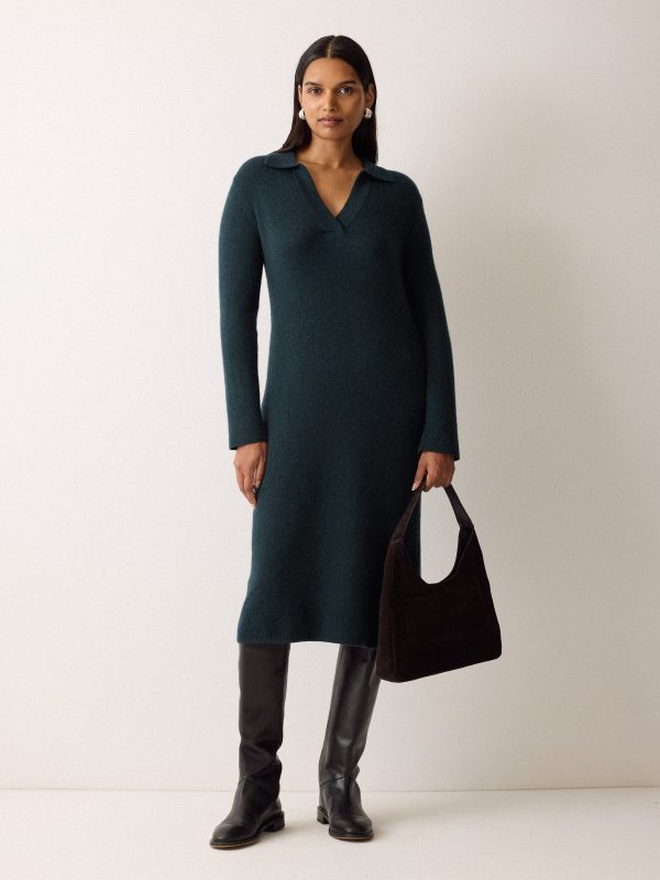 Wool Blend Collar Dress | Green