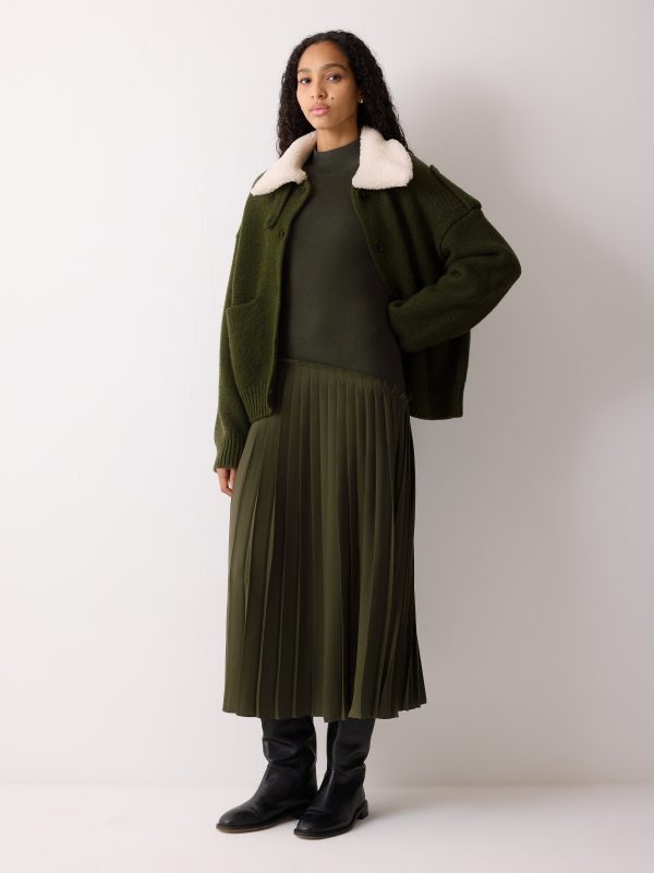 Pleated Skirt Jumper Dress | Khaki