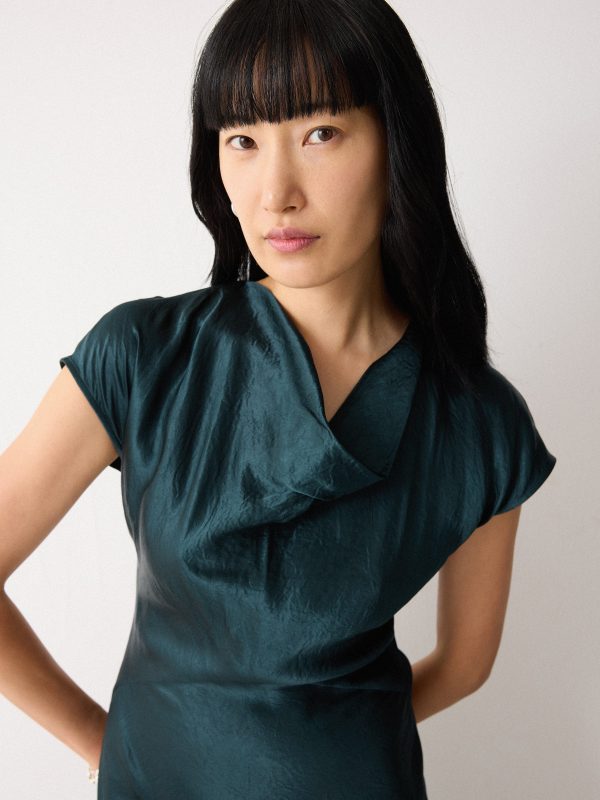 Textured Cowl Neck Dress | Green