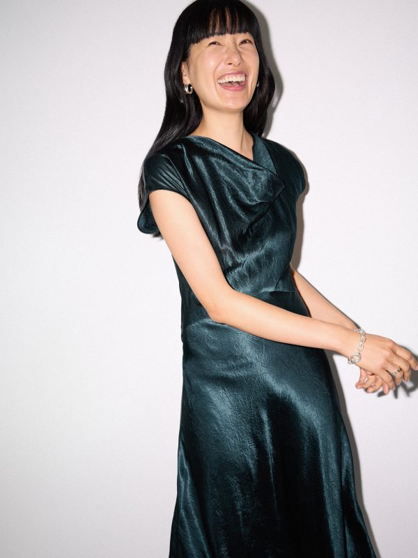 Textured Cowl Neck Dress | Green