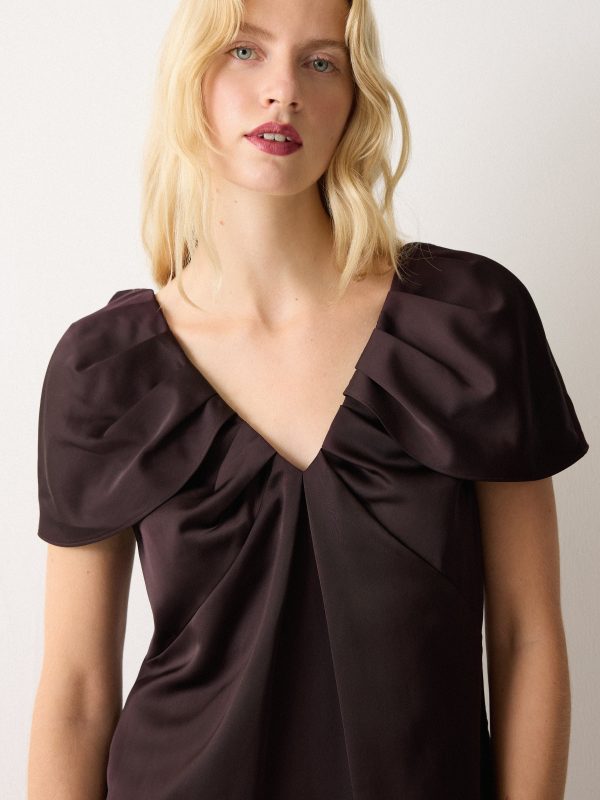 Heavy Satin V Neck Mini Dress | Purple