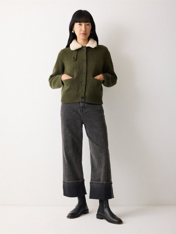 Sherpa Collar Cardigan | Khaki