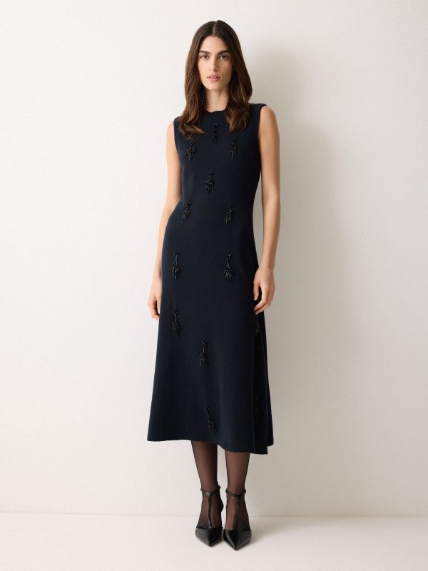 Embellished Knitted Dress | Navy