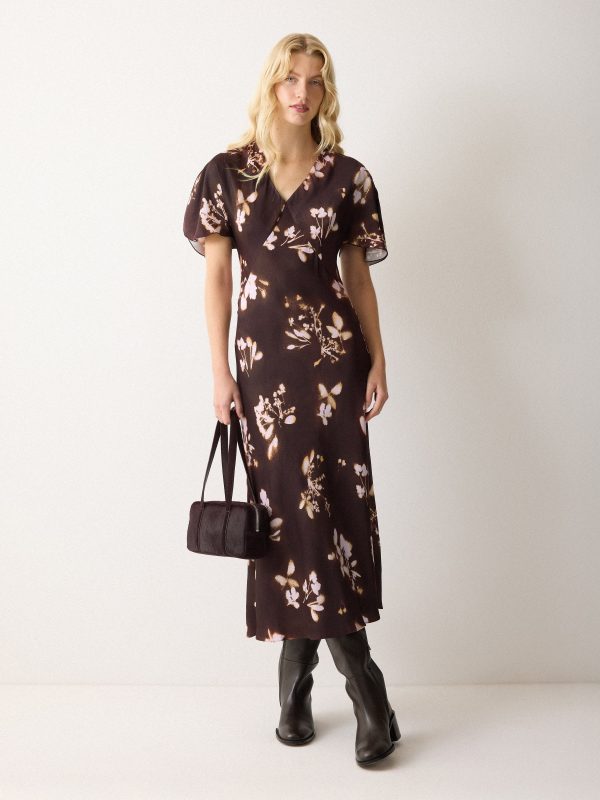 Spray Floral Satin Bias Dress | Purple