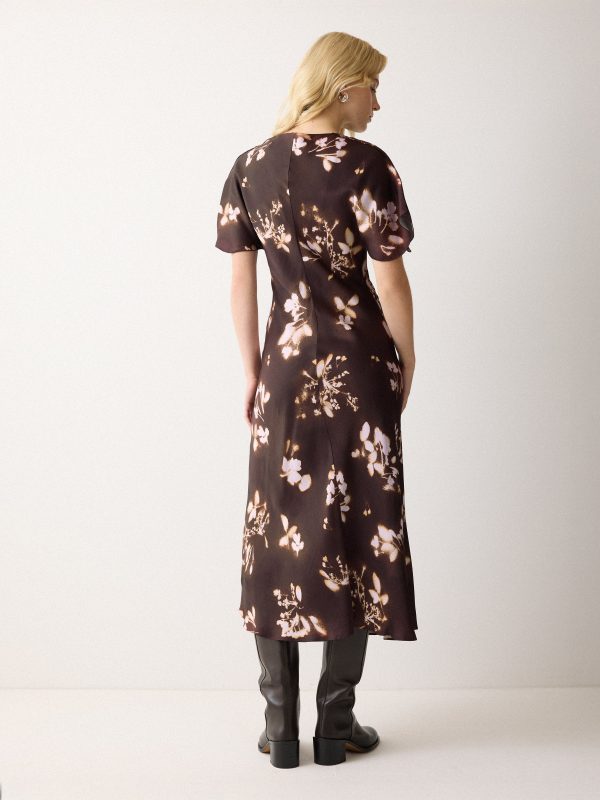 Spray Floral Satin Bias Dress | Purple