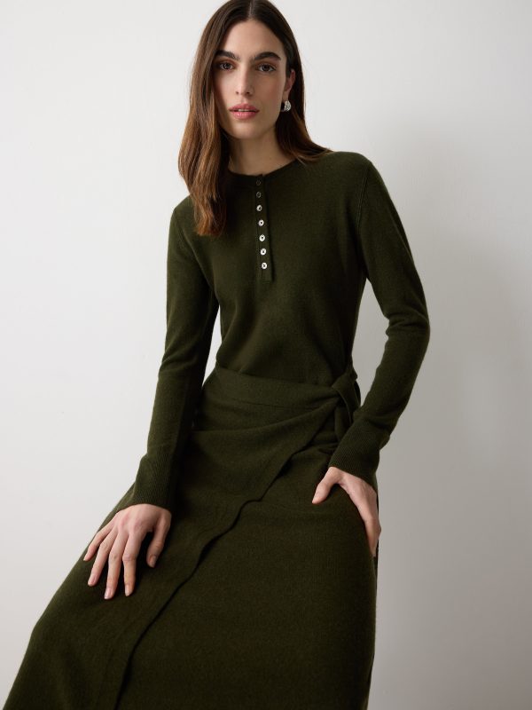 Merino Cashmere Tie Dress | Khaki