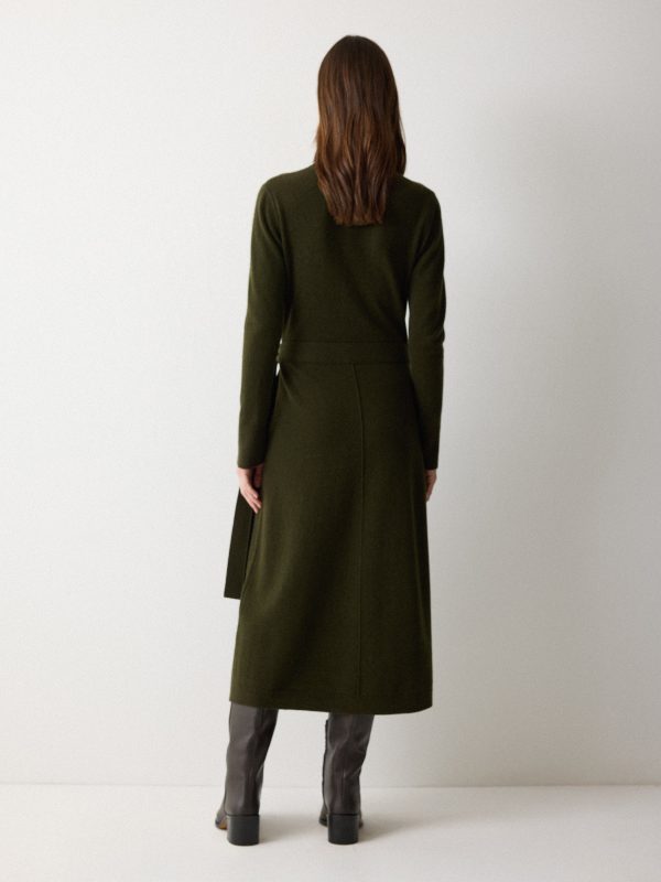 Merino Cashmere Tie Dress | Khaki