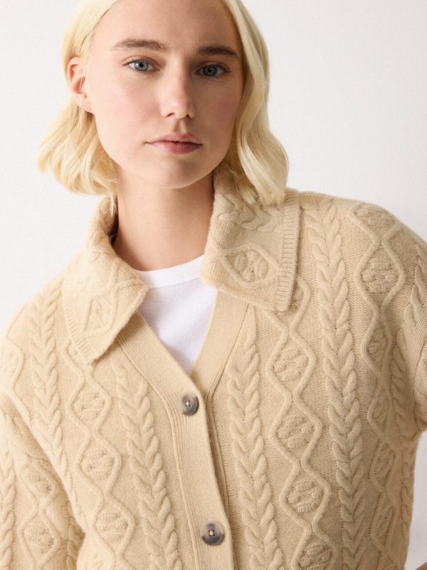 Wool Cashmere Cable Cardigan | Cream
