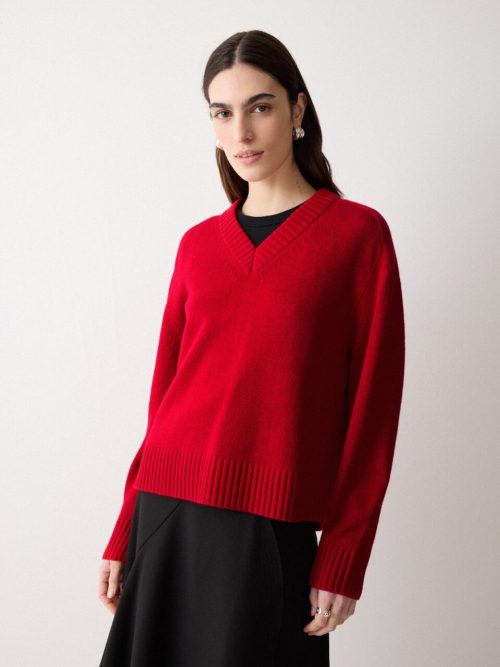 J51255_RE000_1.jpg Wool Cashmere Blend V Neck Jumper | Red