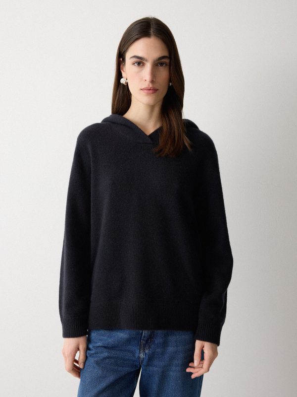 Wool Blend Hooded Jumper | Navy