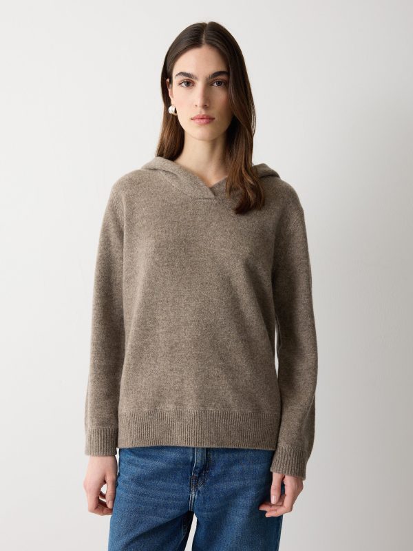 Wool Blend Hooded Jumper | Taupe